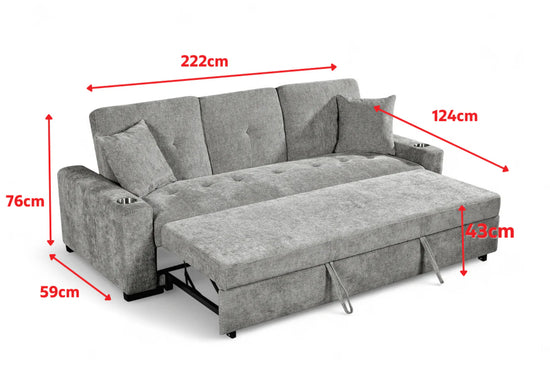 Pale Blue Chenille Fabric 3 Seater Sofabed CARLO