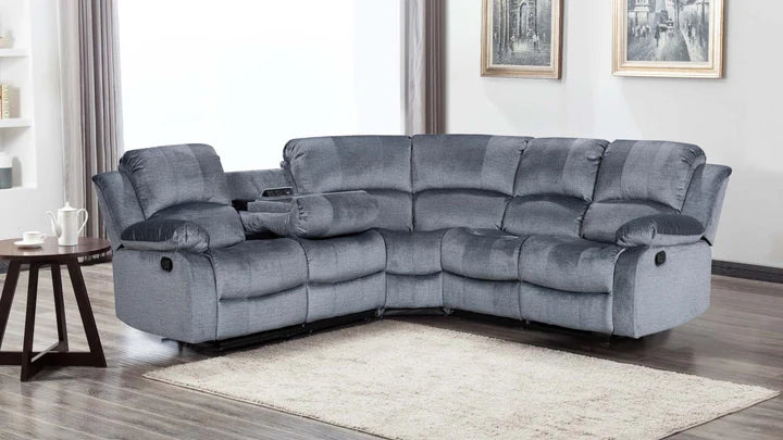Chenille Fabric Grey 2C2 Manual Recliner Corner Sofa SETTEE