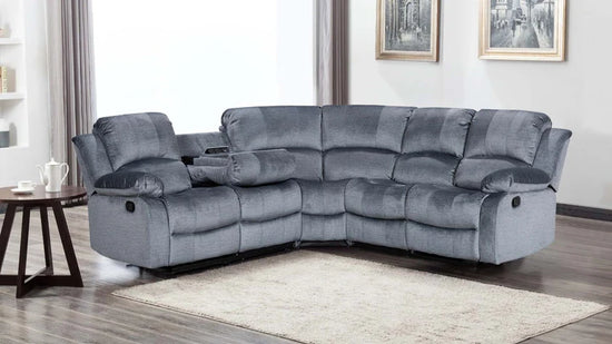 Chenille Fabric Grey 2C2 Manual Recliner Corner Sofa SETTEE