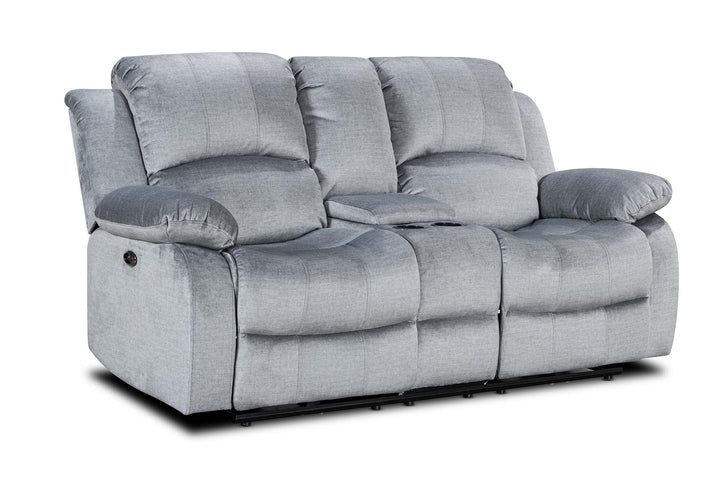Chenille Fabric Grey 2 Seater Electric Recliner Sofa with Cup Holders and Console SETTEE