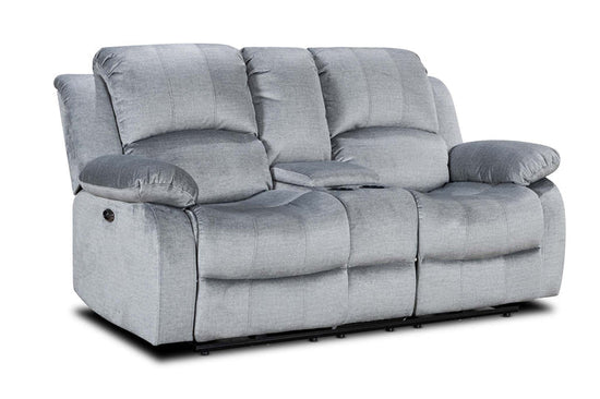 Chenille Fabric Grey 2 Seater Electric Recliner Sofa with Cup Holders and Console SETTEE