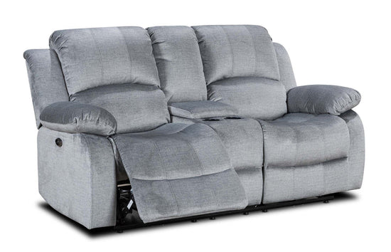 Chenille Fabric Grey 2 Seater Electric Recliner Sofa with Cup Holders and Console SETTEE