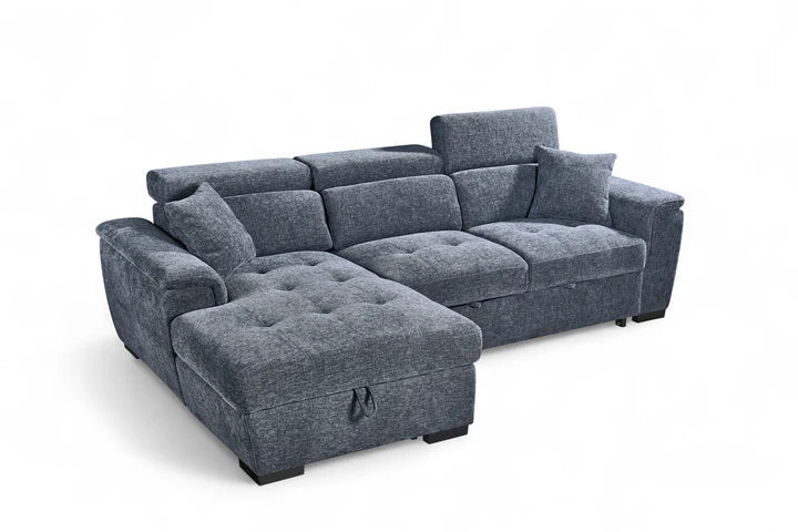 Pale Blue Chenille Fabric 1C2 Corner Sofabed with Storage DISCENDENTE DI WILL