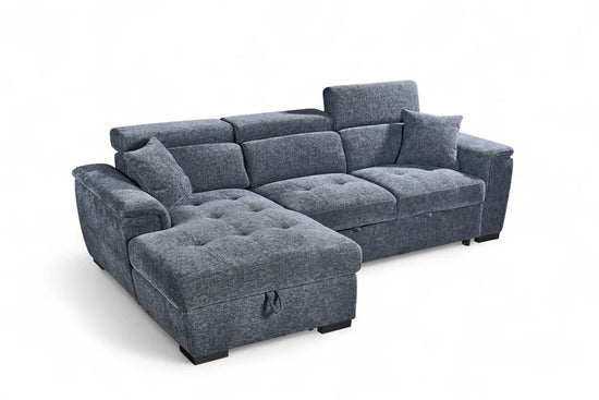 Pale Blue Chenille Fabric 1C2 Corner Sofabed with Storage DISCENDENTE DI WILL