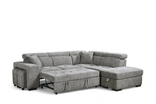 Grey Chenille Fabric 2C1 Corner Sofabed with Storage and Ottomans LAVORO