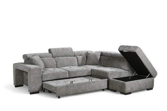 Grey Chenille Fabric 2C1 Corner Sofabed with Storage and Ottomans LAVORO