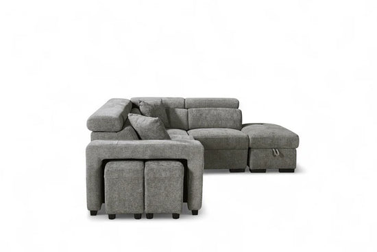 Grey Chenille Fabric 2C1 Corner Sofabed with Storage and Ottomans LAVORO