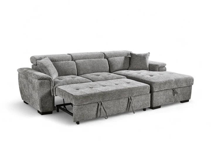 Grey Chenille Fabric 2C1 Corner Sofabed with Storage DISCENDENTE DI WILL