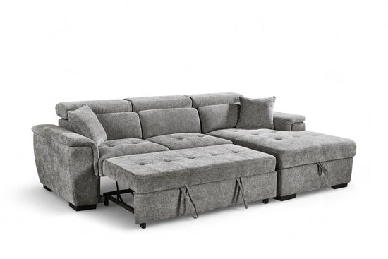 Grey Chenille Fabric 2C1 Corner Sofabed with Storage DISCENDENTE DI WILL