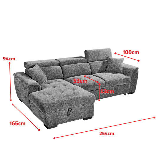 Pale Blue Chenille Fabric 1C2 Corner Sofabed with Storage DISCENDENTE DI WILL