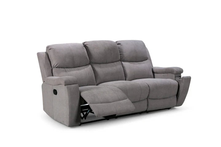 Chenille Fabric Light Grey 3 Seater Manual Recliner Sofa VISCONTESSE