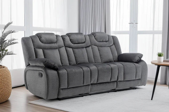 Chenille Fabric Grey 3 Seater Manual Recliner Sofa CLASSICO