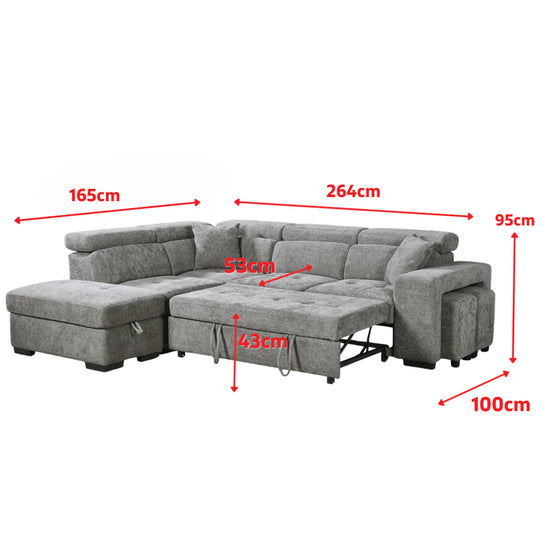 Faux Leather Suede Brown 1C2 Corner Sofabed with Storage and Ottomans STILE