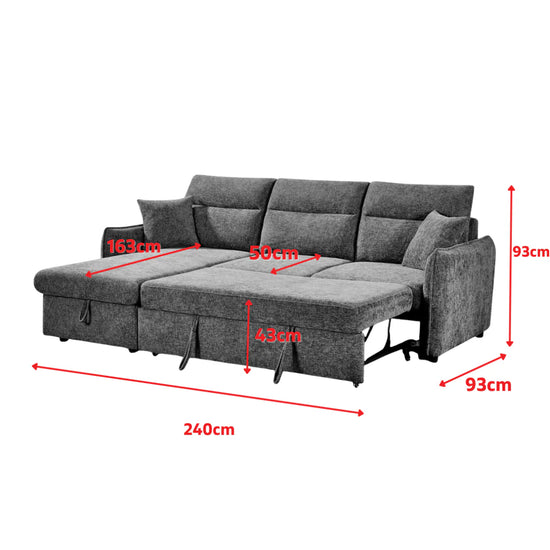 Grey Chenille Fabric 1C2 Corner Sofabed with Storage CORAGGIOSO
