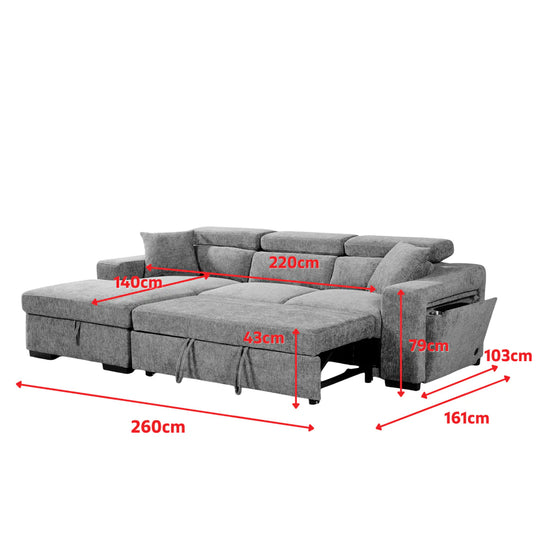 Faux Leather Suede Brown 1C2 Corner Sofabed with Storage NOBILE