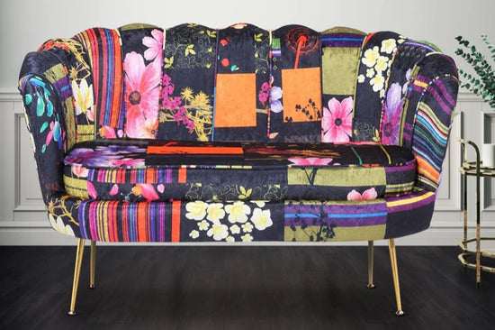 Fabric Black Patchwork 2 Seater Accent Loveseat Sofa MARGHERITA