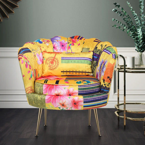 Fabric Gold Patchwork 1 Seater Accent Sofa MARGHERITA
