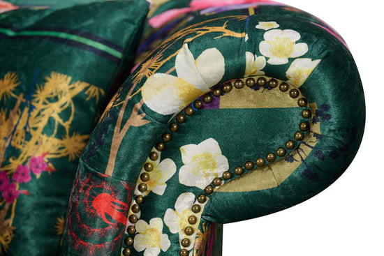 Fabric Green Patchwork 2 Seater Scroll Arm Chesterfield Sofa AMALFI