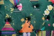 Fabric Green Patchwork 2 Seater Scroll Arm Chesterfield Sofa AMALFI