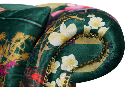 Fabric Green Patchwork 2 + 2 Seater Scroll Arm Chesterfield Sofa Set AMALFI