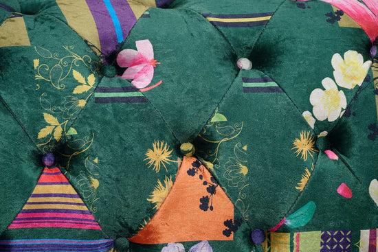 Fabric Green Patchwork 3 Seater Scroll Arm Chesterfield Sofa AMALFI