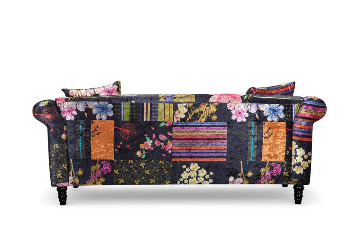 Fabric Black Patchwork 3 Seater Sofa AVICI GRIDA