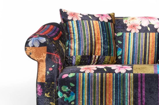 Fabric Black Patchwork 3 Seater Sofa AVICI GRIDA