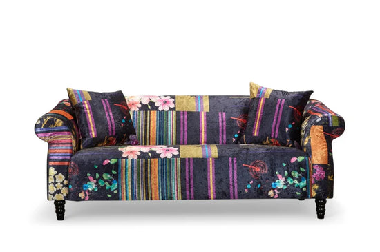 Fabric Black Patchwork 3 Seater Sofa AVICI GRIDA