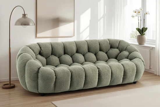 Teddy Boucle Fabric Sage Green 3 Seater Sofa DIVANO LETTO