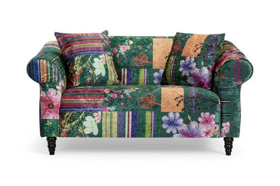 Fabric Green Patchwork 2 Seater Sofa AVICI GRIDA