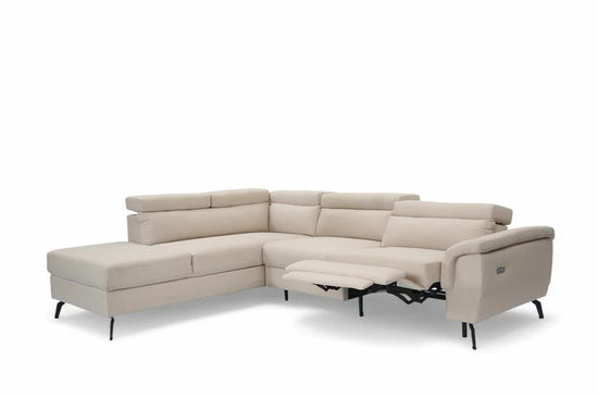 Fabric Linen Beige Left Hand Facing Reclining Corner Sofa with Storage TRIONFO