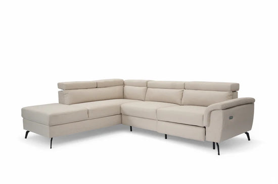Fabric Linen Beige Left Hand Facing Reclining Corner Sofa with Storage TRIONFO