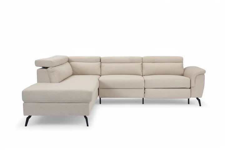 Fabric Linen Beige Left Hand Facing Reclining Corner Sofa with Storage TRIONFO