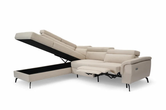 Fabric Linen Beige Left Hand Facing Reclining Corner Sofa with Storage TRIONFO