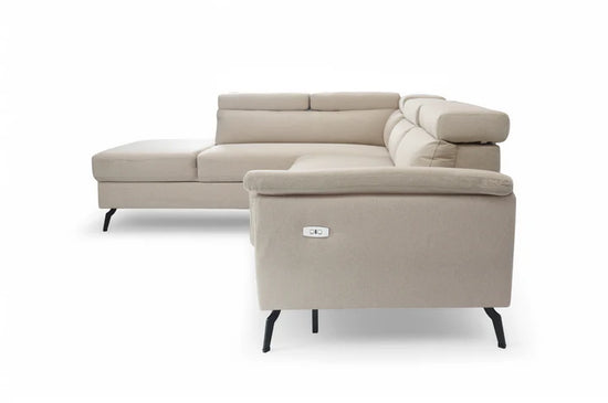 Fabric Linen Beige Left Hand Facing Reclining Corner Sofa with Storage TRIONFO