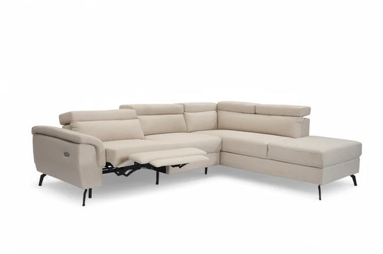 Fabric Linen Beige Right Hand Facing Reclining Corner Sofa with Storage TRIONFO