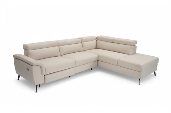 Fabric Linen Beige Right Hand Facing Reclining Corner Sofa with Storage TRIONFO