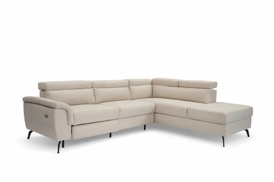 Fabric Linen Beige Right Hand Facing Reclining Corner Sofa with Storage TRIONFO