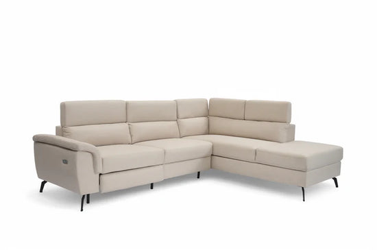 Fabric Linen Beige Right Hand Facing Reclining Corner Sofa with Storage TRIONFO