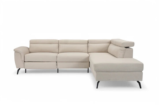 Fabric Linen Beige Right Hand Facing Reclining Corner Sofa with Storage TRIONFO