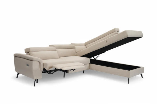 Fabric Linen Beige Right Hand Facing Reclining Corner Sofa with Storage TRIONFO