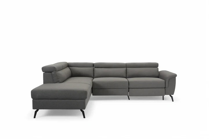 Fabric Linen Dark Grey Left Hand Facing Reclining Corner Sofa with Storage TRIONFO