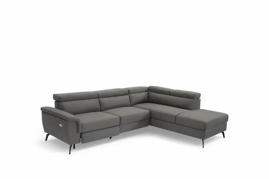 Fabric Linen Dark Grey Right Hand Facing Reclining Corner Sofa with Storage TRIONFO