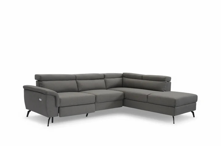 Fabric Linen Dark Grey Right Hand Facing Reclining Corner Sofa with Storage TRIONFO