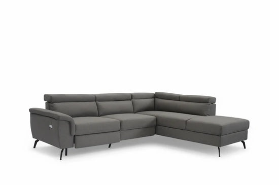 Fabric Linen Dark Grey Right Hand Facing Reclining Corner Sofa with Storage TRIONFO