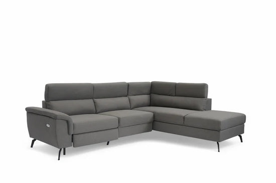 Fabric Linen Dark Grey Right Hand Facing Reclining Corner Sofa with Storage TRIONFO