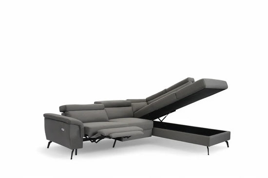 Fabric Linen Dark Grey Right Hand Facing Reclining Corner Sofa with Storage TRIONFO