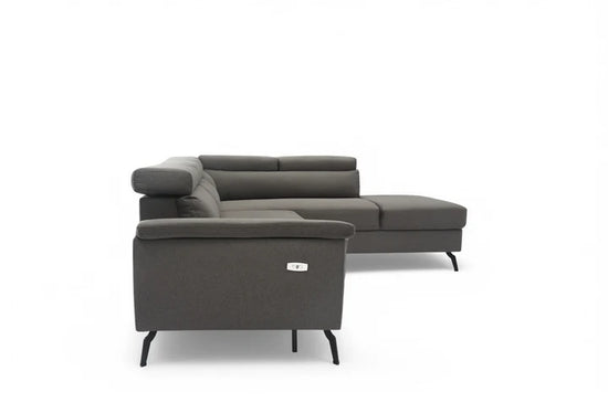 Fabric Linen Dark Grey Right Hand Facing Reclining Corner Sofa with Storage TRIONFO