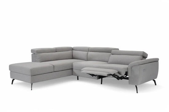 Fabric Linen Light Grey Left Hand Facing Reclining Corner Sofa with Storage TRIONFO