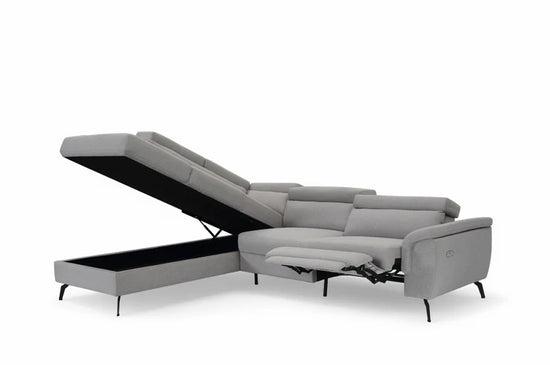 Fabric Linen Light Grey Left Hand Facing Reclining Corner Sofa with Storage TRIONFO